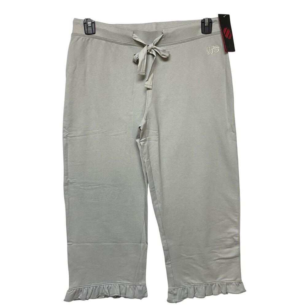 UFC Women's Light Gray Ruffle Hem Cropped Lounge Pants With Tie‎ Waist L NWT